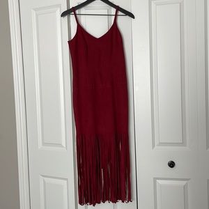 Burgundy Suede Fringe Dress, XS